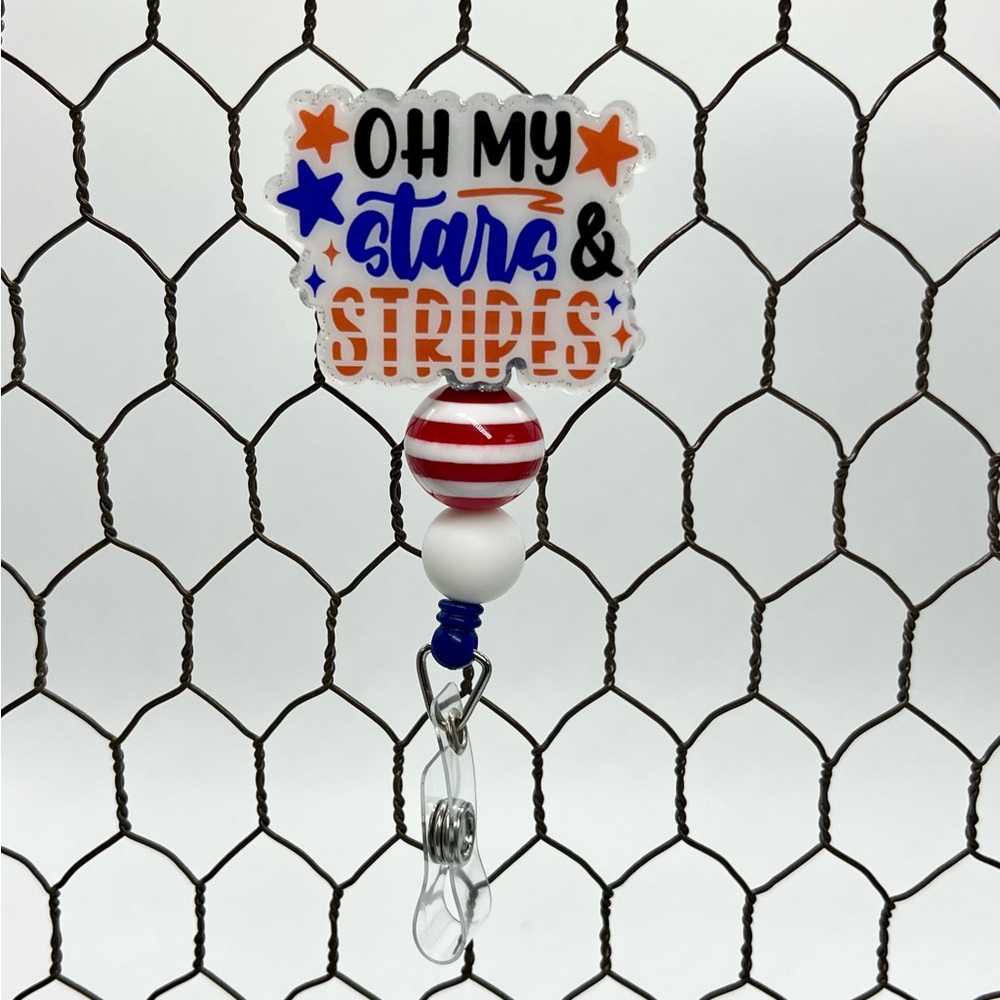 Badge Reel - Patriotic/Stars & Stripes - Acrylic - UV Resin - NWT - Handmade
